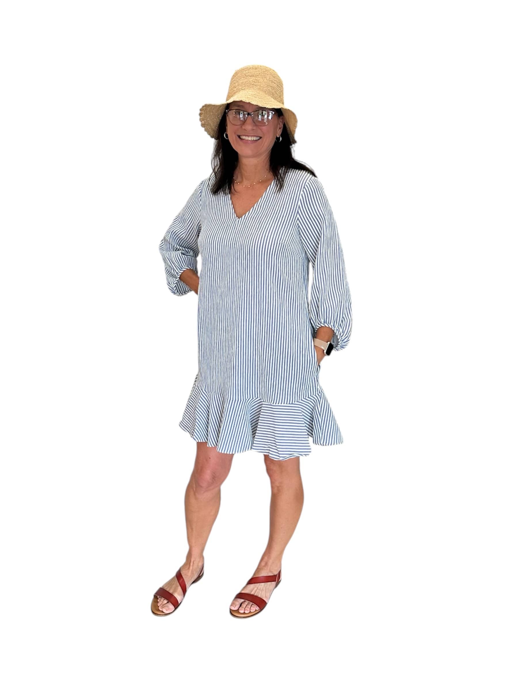London Times Stripe Seersucker Minidress - Blue/ Ivory