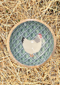 Thumbnail for Chicken Themed Wood Bowls One Hundred 80 Degrees Green w White Hen