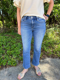 Thumbnail for Mid Rise Crop Flare Nile Blue Flying Monkey Jeans Jeans