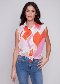 Thumbnail for Punch It! Sleeveless Voile Printed Top Charlie B Small