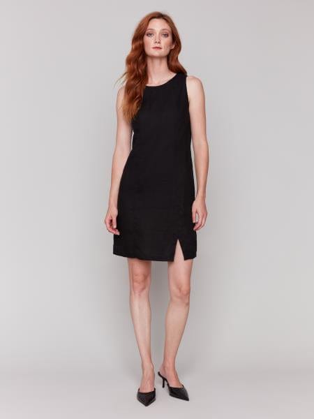 Charlie B Solid Sleeveless Crew Neck Dress Black / M