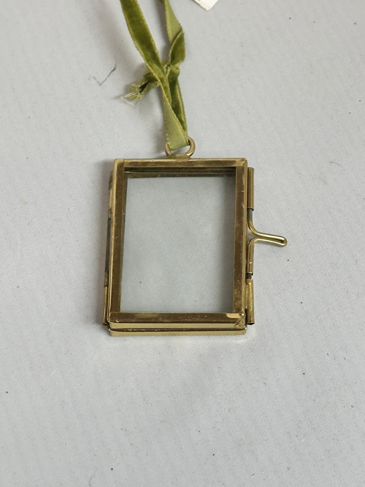 Brass & Glass Photo Frame Ornament with Velvet Ribbon