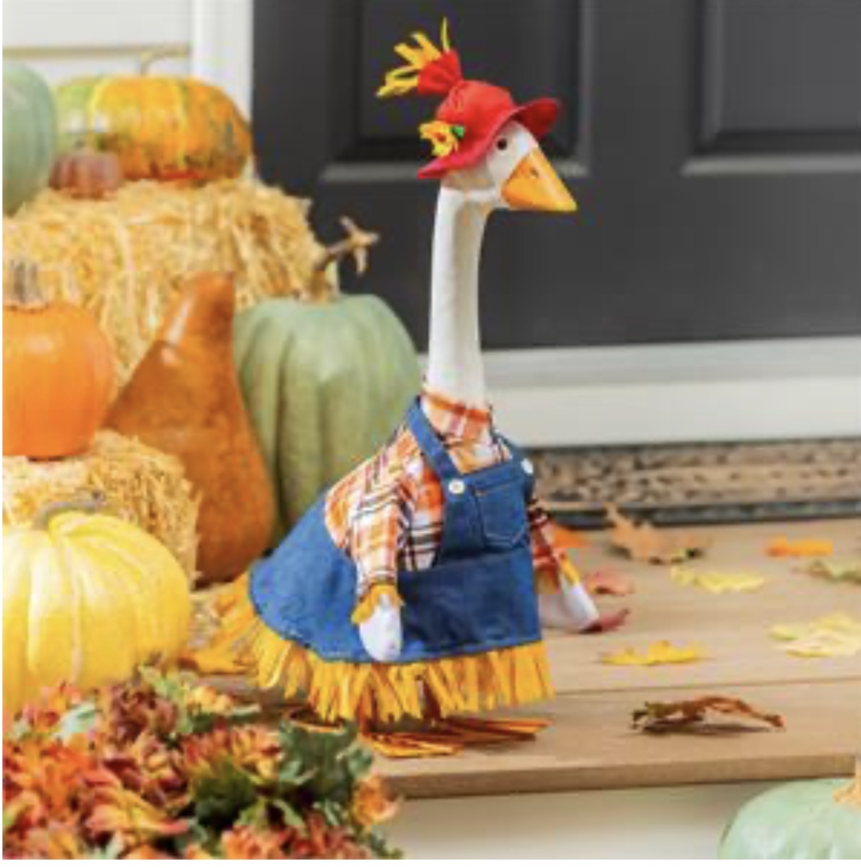 Porch Goose Scarecrow Outfit, Plaid and Denim, Fall