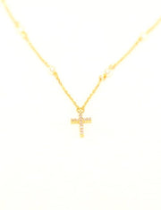 18K Gold Cross Pendant Necklace with Pearls, Gold Meghan Browne Accessories