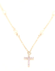 18K Gold Cross Pendant Necklace with Pearls, Gold Meghan Browne Accessories