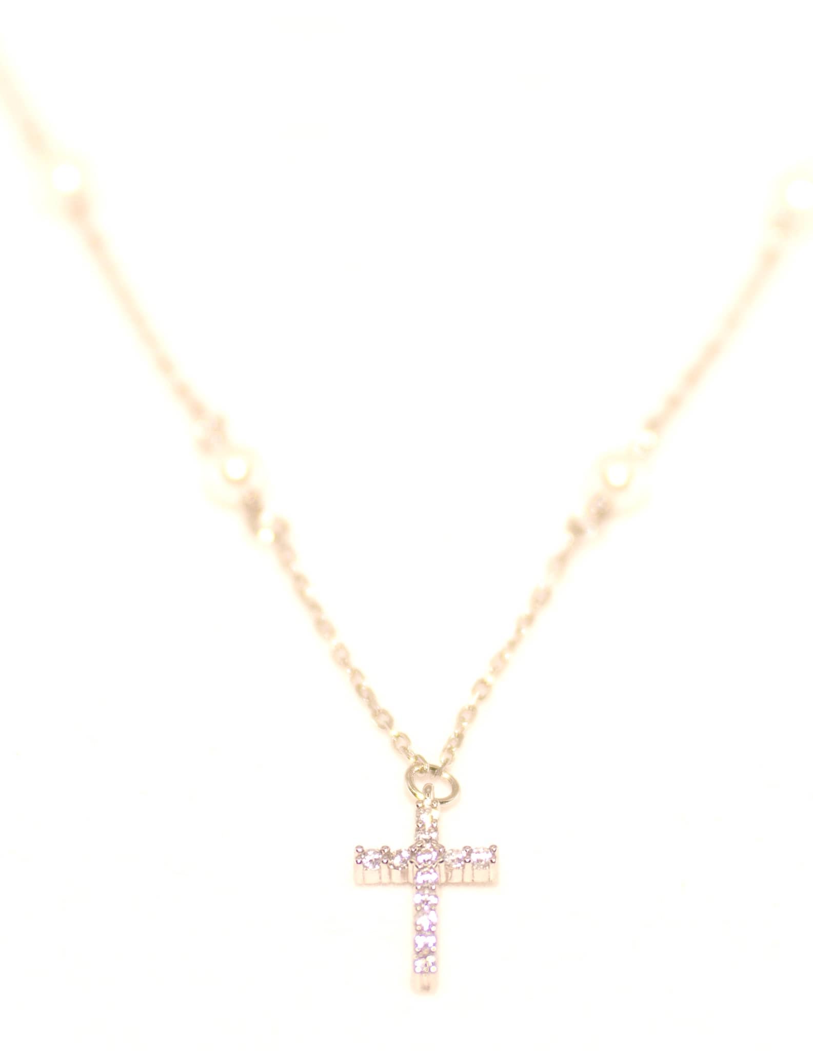 18K Gold Cross Pendant Necklace with Pearls, Gold Meghan Browne Accessories