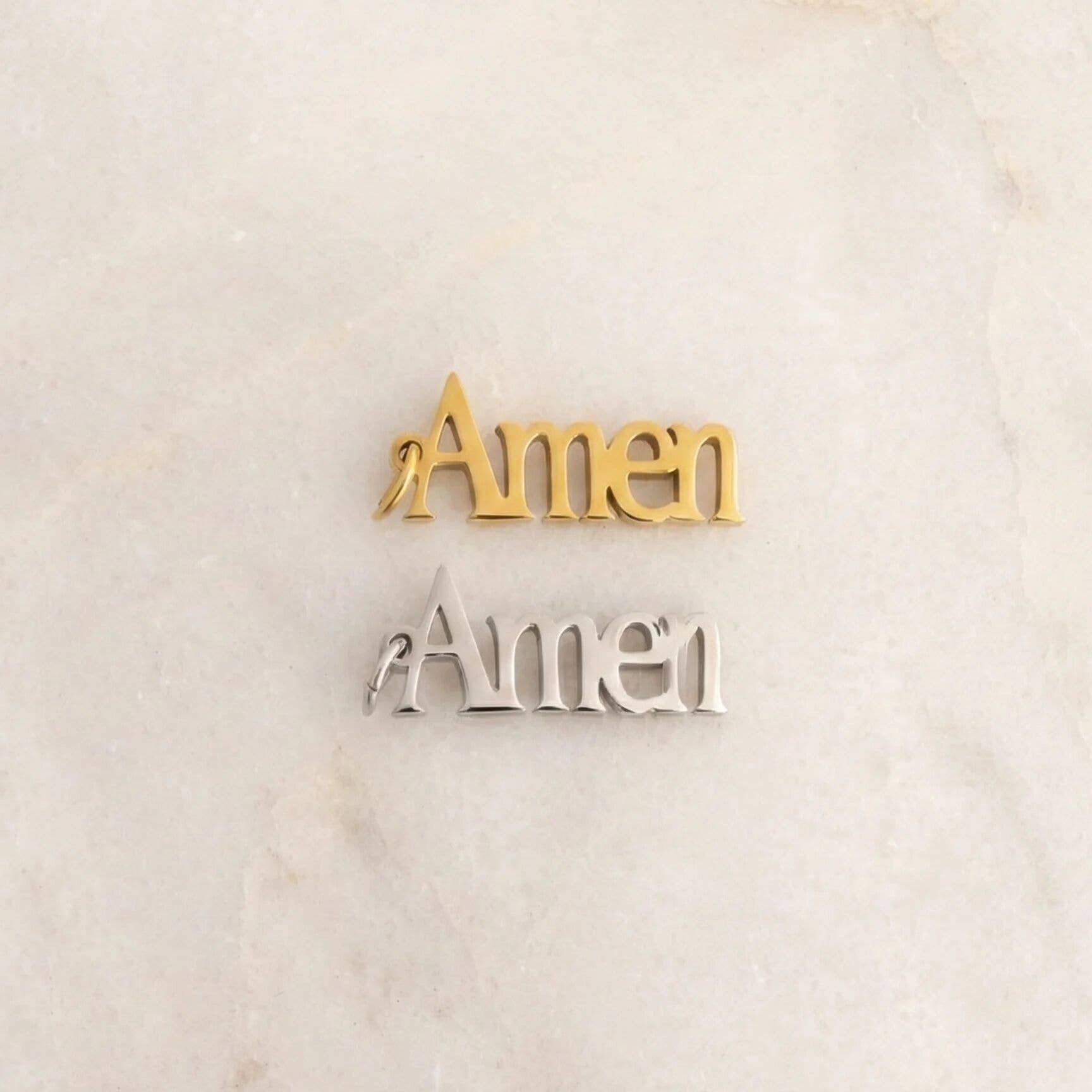 18K Gold PVD Stainless Steel Amen Word Charm: Gold WJW