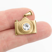 18K Gold PVD Stainless Steel Camera Charm CZ Stone Lens: Gold WJW