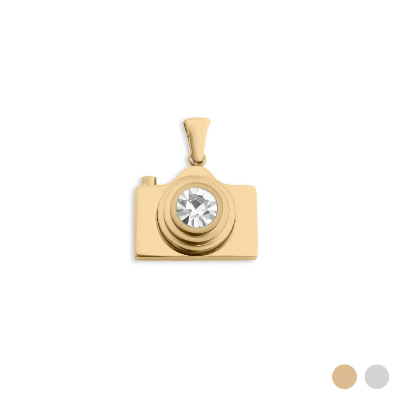 18K Gold PVD Stainless Steel Camera Charm CZ Stone Lens: Gold WJW
