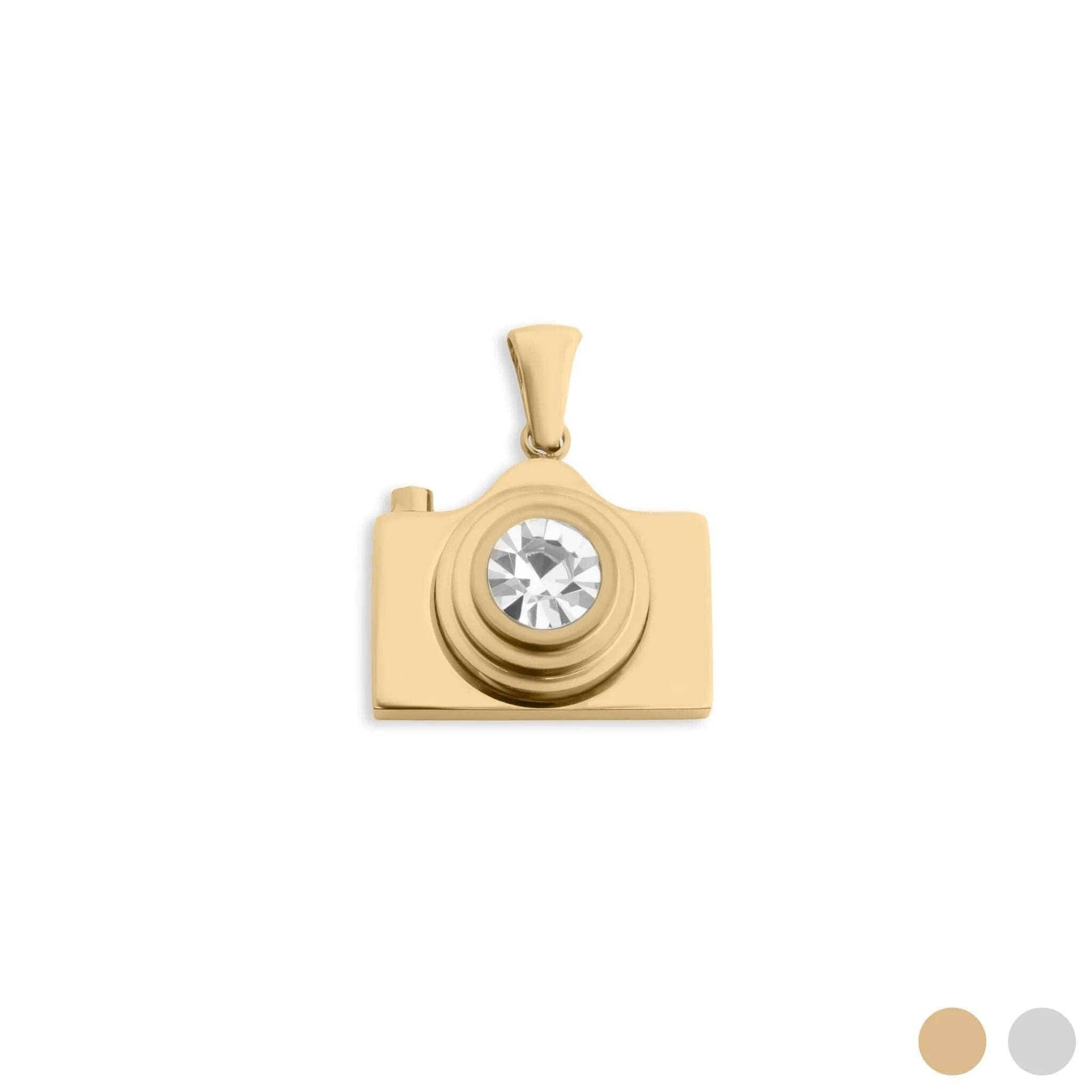 18K Gold PVD Stainless Steel Camera Charm CZ Stone Lens: Gold WJW