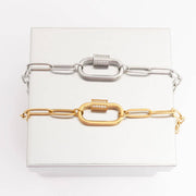 18K Gold PVD Stainless Steel CZ Stone Carabiner Necklace: Stainless / 16"+2" WJW