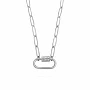 18K Gold PVD Stainless Steel CZ Stone Carabiner Necklace: Stainless / 16"+2" WJW