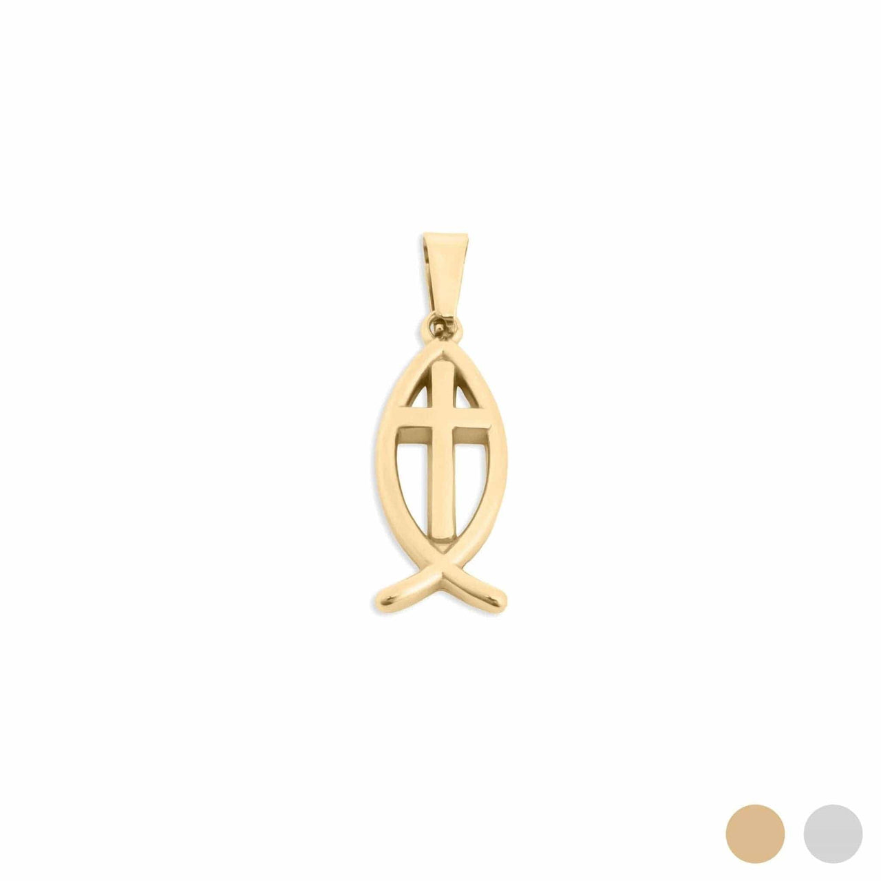 18K Gold PVD Stainless Steel Fish Charm with Cross Center: Gold WJW