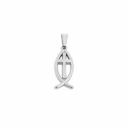 18K Gold PVD Stainless Steel Fish Charm with Cross Center: Stainless WJW