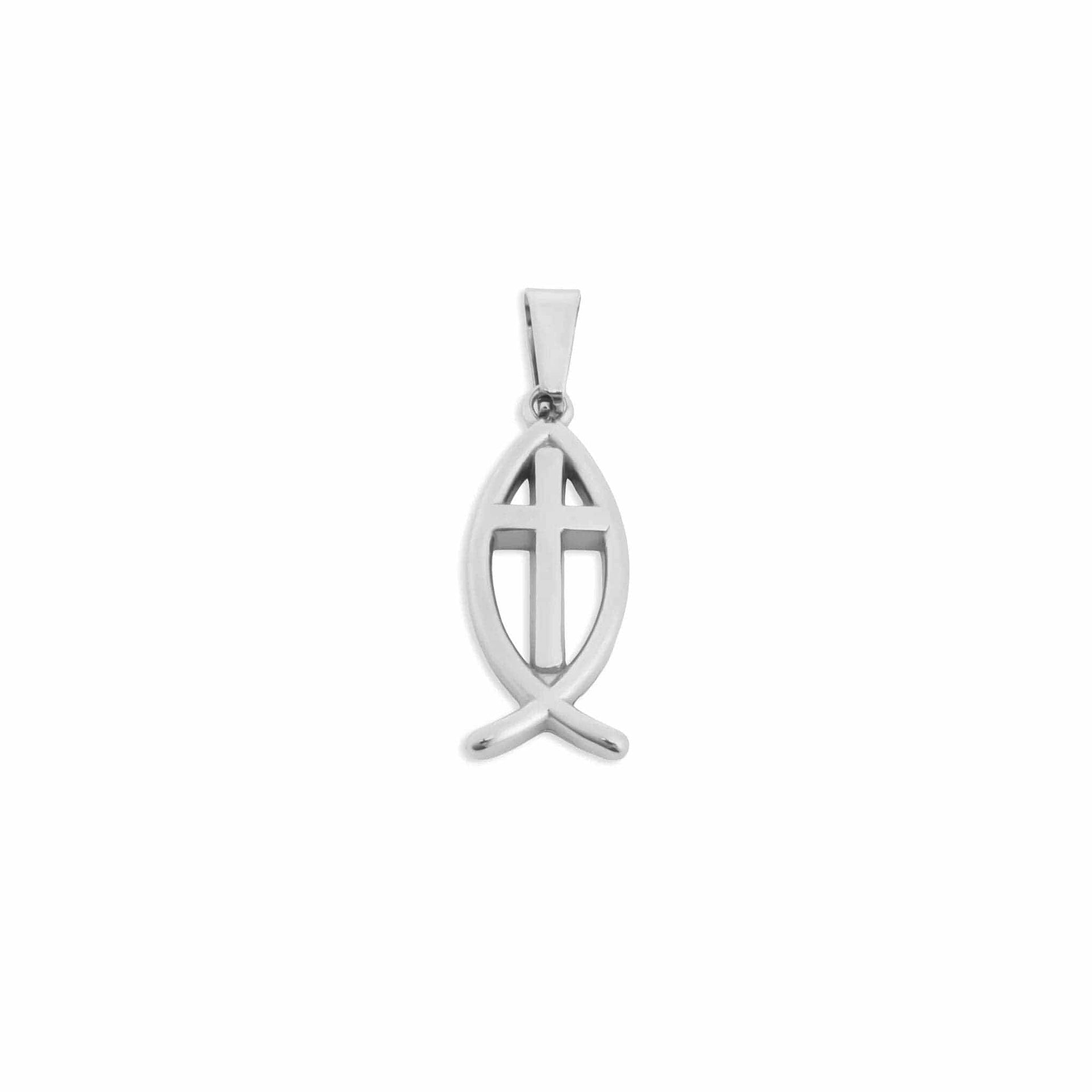 18K Gold PVD Stainless Steel Fish Charm with Cross Center: Stainless WJW