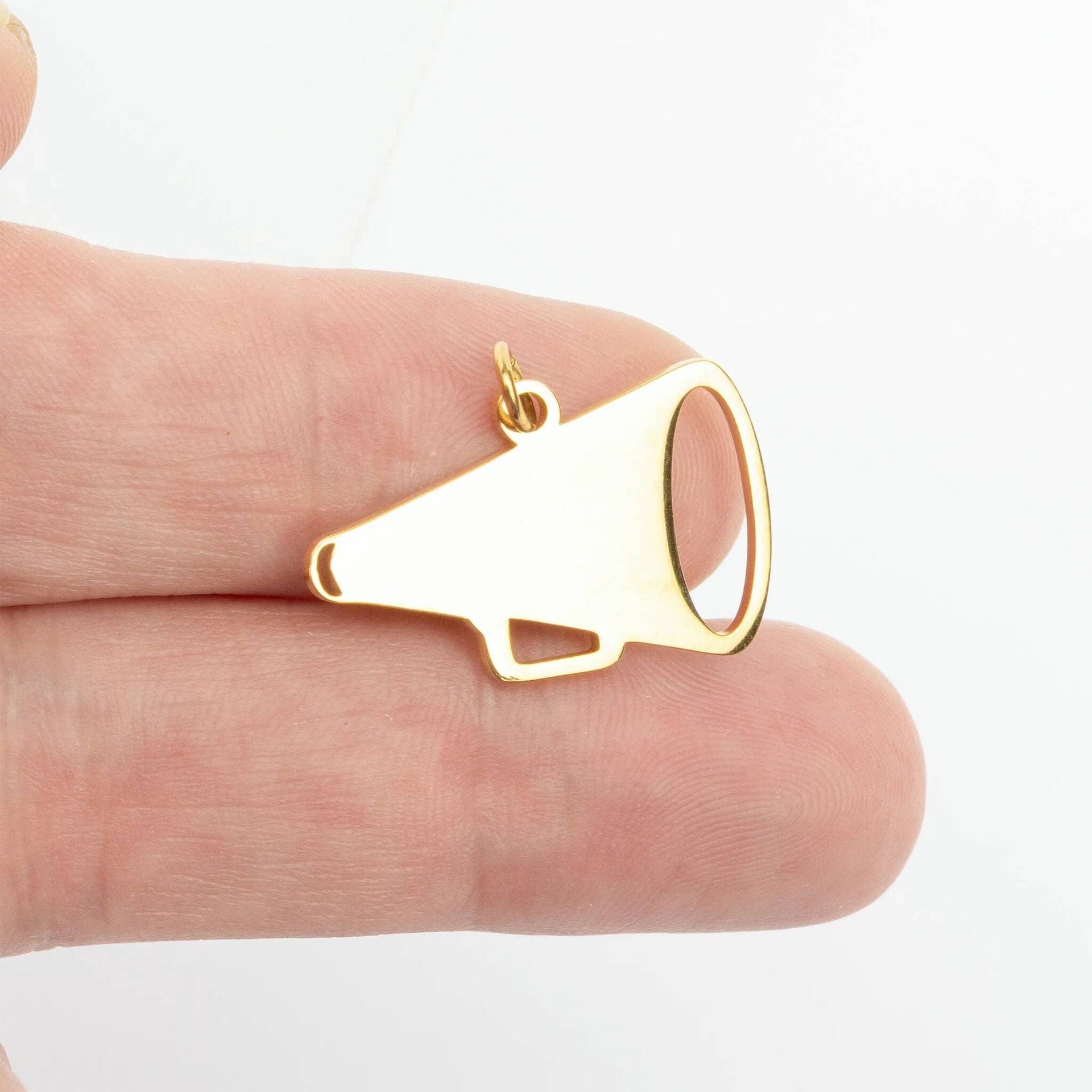 18K Gold PVD Stainless Steel Megaphone Charm: Stainless WJW