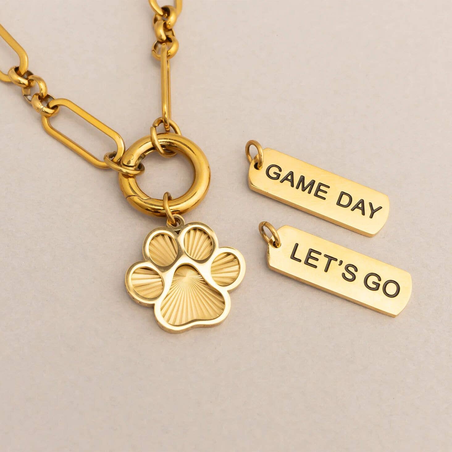 18K Gold PVD Stainless Steel Paw Print Charm: Gold WJW