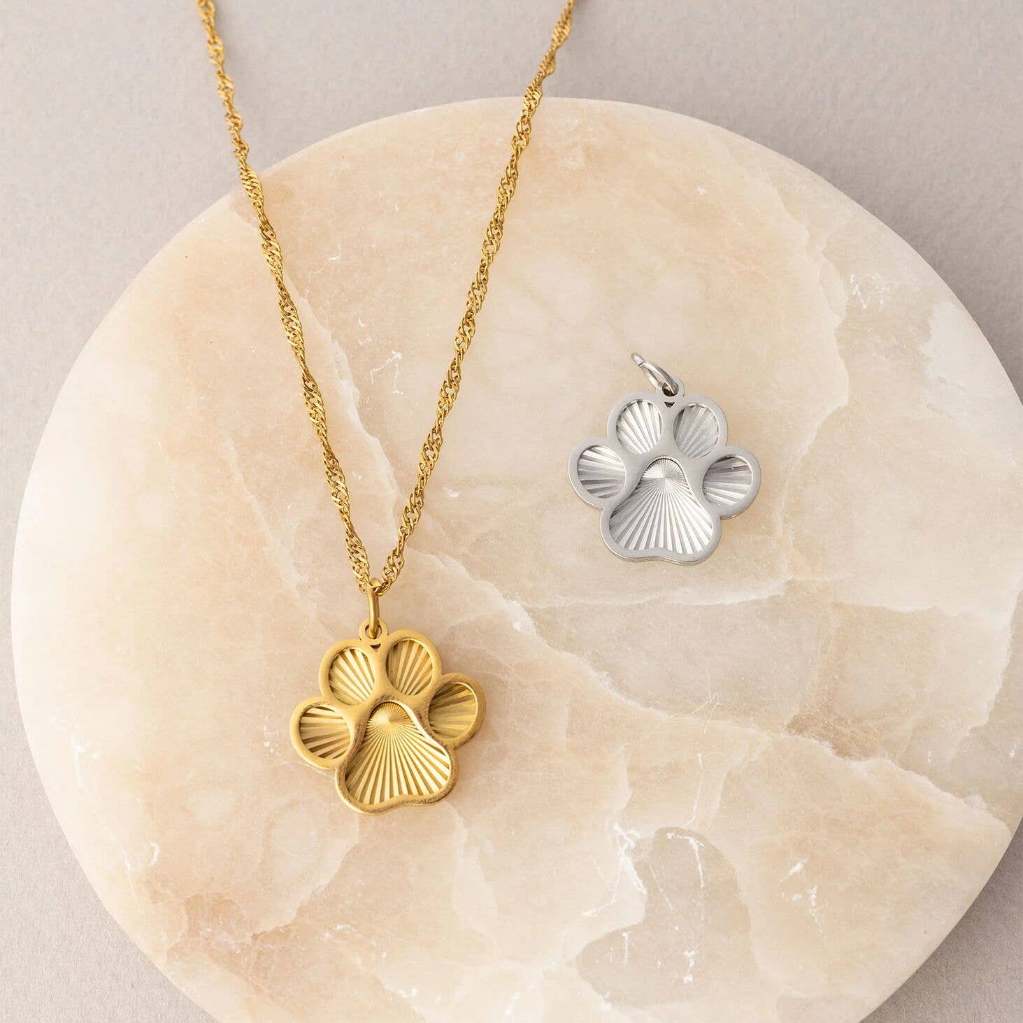 18K Gold PVD Stainless Steel Paw Print Charm: Gold WJW
