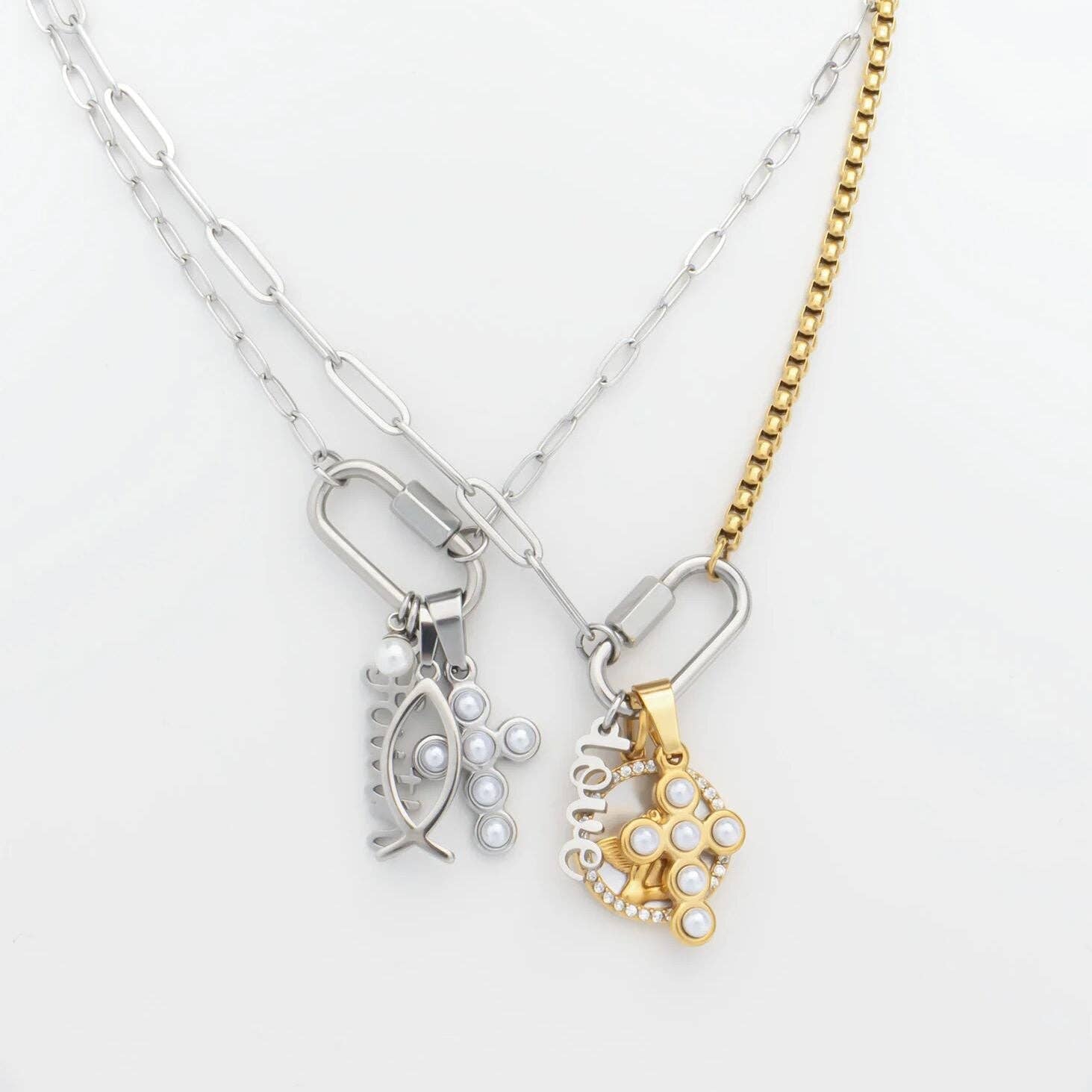 18K Gold PVD Stainless Steel Pearl Cross Charm: Gold WJW