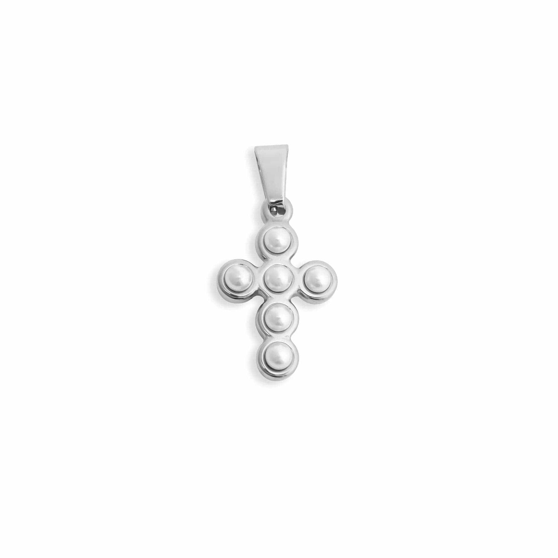 18K Gold PVD Stainless Steel Pearl Cross Charm: Gold WJW