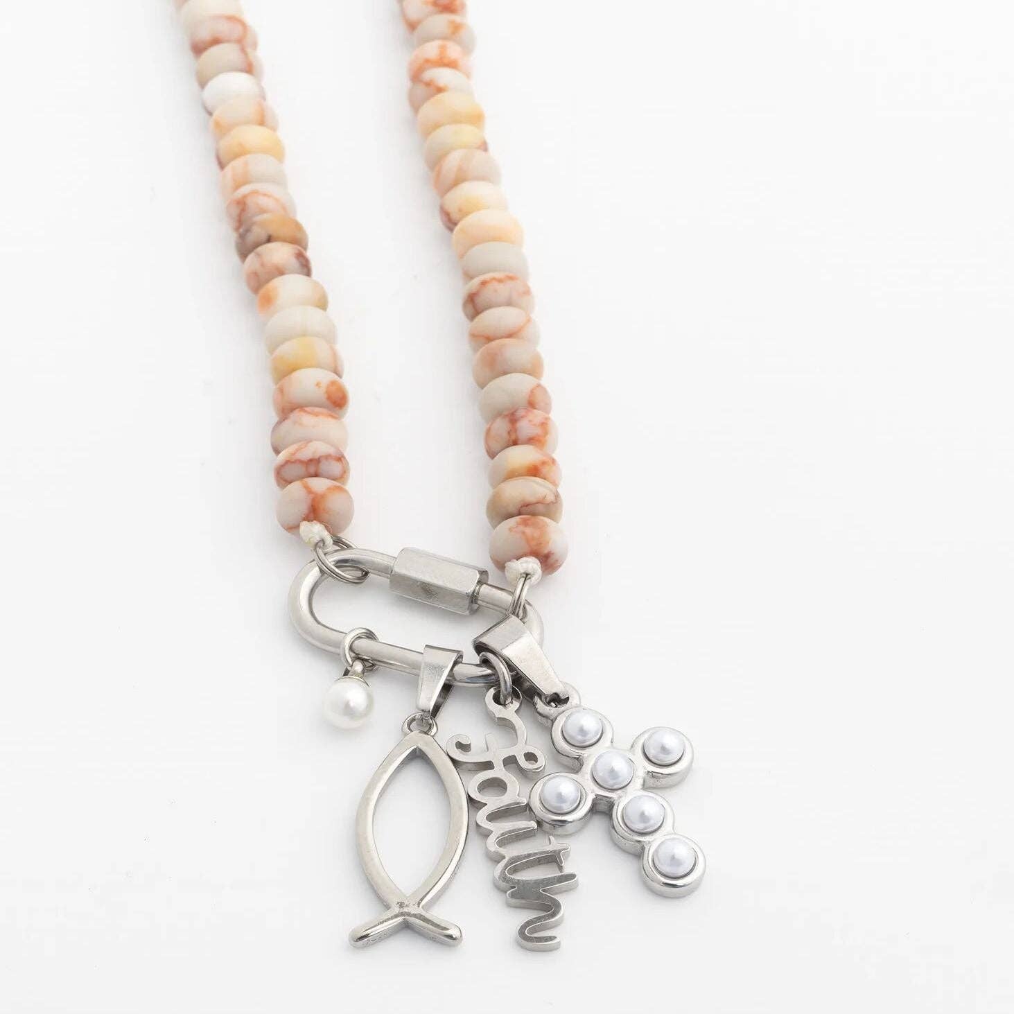 18K Gold PVD Stainless Steel Pearl Cross Charm: Gold WJW