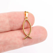 18K Gold PVD Stainless Steel Religious Fish Charm: Gold WJW