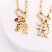 18K Gold PVD Stainless Steel Religious Fish Charm: Gold WJW