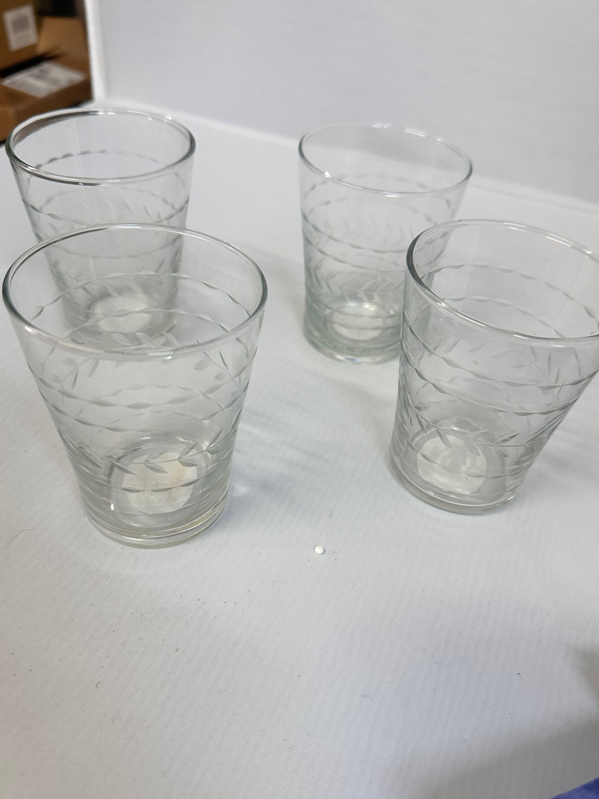 8 oz. Hand-Blown Etched Drinking Glass with Pattern; Set of 4