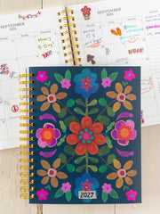 2026-27 17 Month Planner - Teal Folk Flower Natural Life Planner