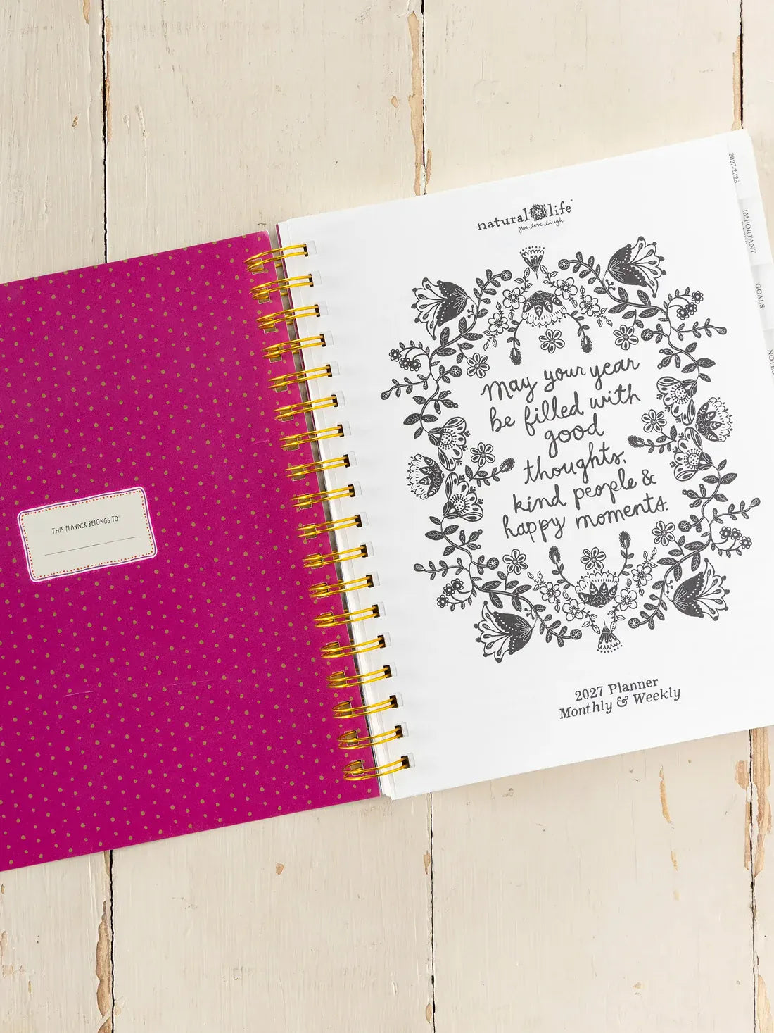 2026-27 17 Month Planner - Teal Folk Flower Natural Life Planner