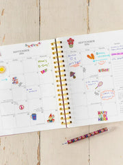 2026-27 17 Month Planner - Teal Folk Flower Natural Life Planner