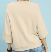 3/4 Raglan Sleeve Crew Neck Top Plus, Ecru Umgee