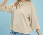 3/4 Raglan Sleeve Crew Neck Top Plus, Ecru Umgee XL