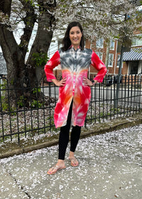 Thumbnail for 3/4 Sleeve Tie Dye Button Up Tunic Top APNY
