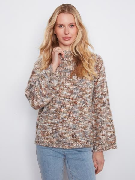 3/4 Sleeves Mock Neck Space Dyed Knit Sweater, Verveine Charlie B SWEATER
