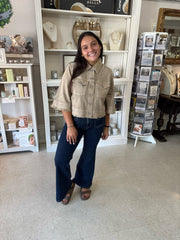 3/4 SLV FRAYED FLOUNCE Twill in Camel Liverpool Top
