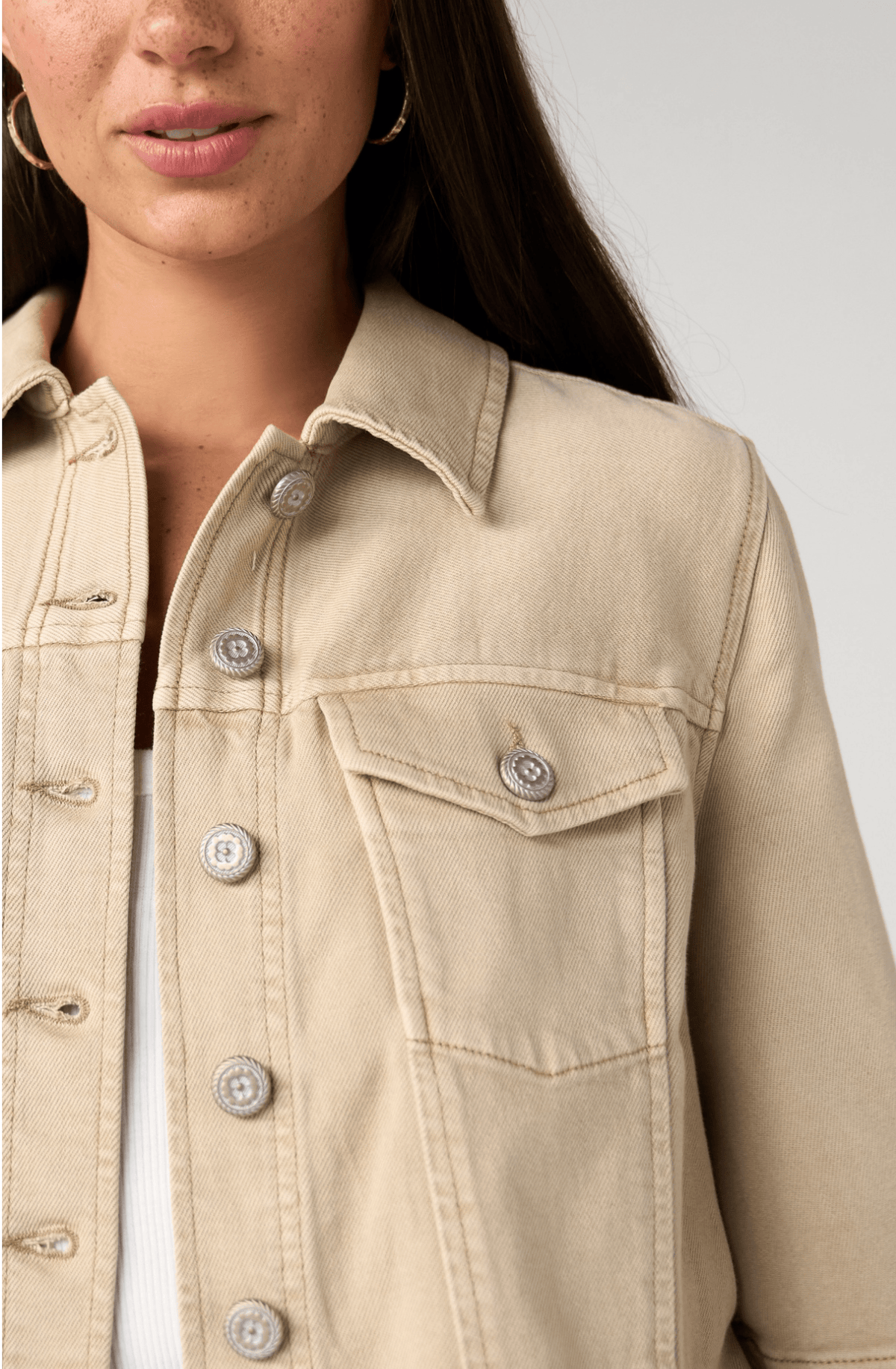 3/4 SLV FRAYED FLOUNCE Twill in Camel Liverpool Top