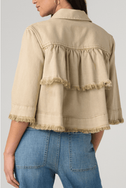 3/4 SLV FRAYED FLOUNCE Twill in Camel Liverpool Top