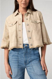 3/4 SLV FRAYED FLOUNCE Twill in Camel Liverpool Top