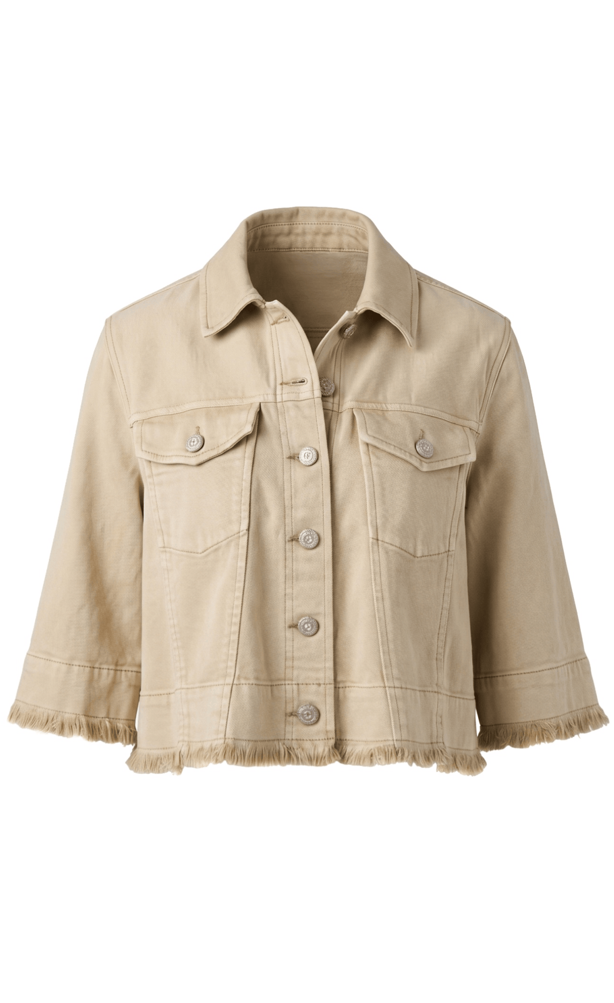 3/4 SLV FRAYED FLOUNCE Twill in Camel Liverpool Top