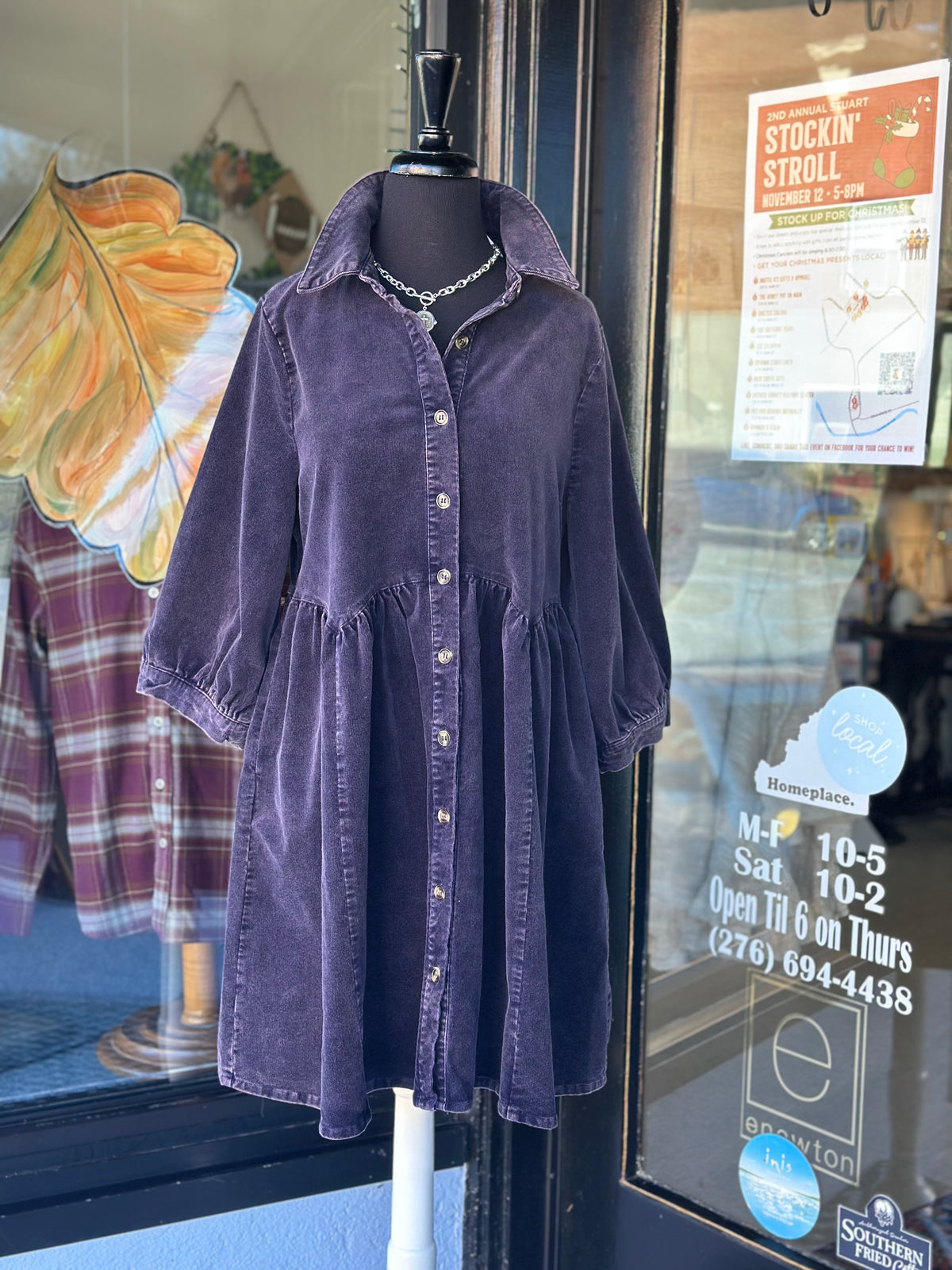 Brush Corduroy LS Dress in Midnight