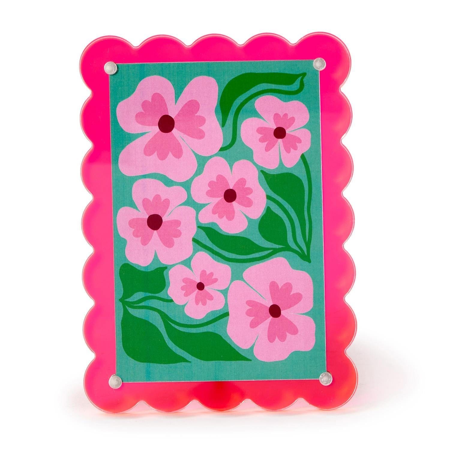 4x6 Scalloped Edge Acrylic Photo Frame | 3 Colors Two's Company Photo frame Hot Pink