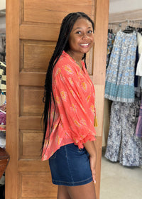 Thumbnail for Coral Smile Blouson Top by Ivy Jane