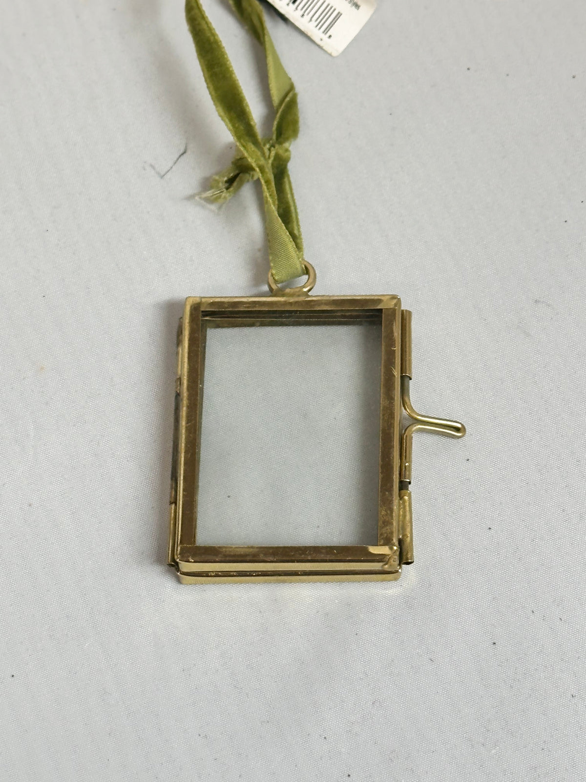 Brass & Glass Photo Frame Ornament with Velvet Ribbon