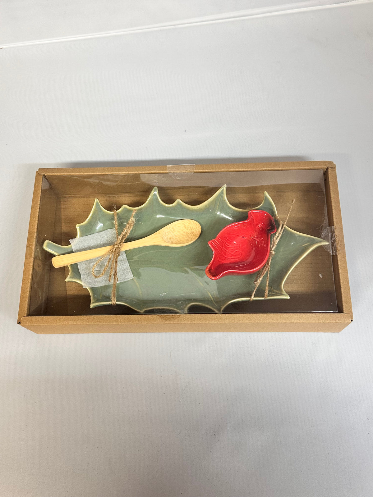 Stoneware Plate with Dish & Bamboo Spoon, Boxed Set of 3