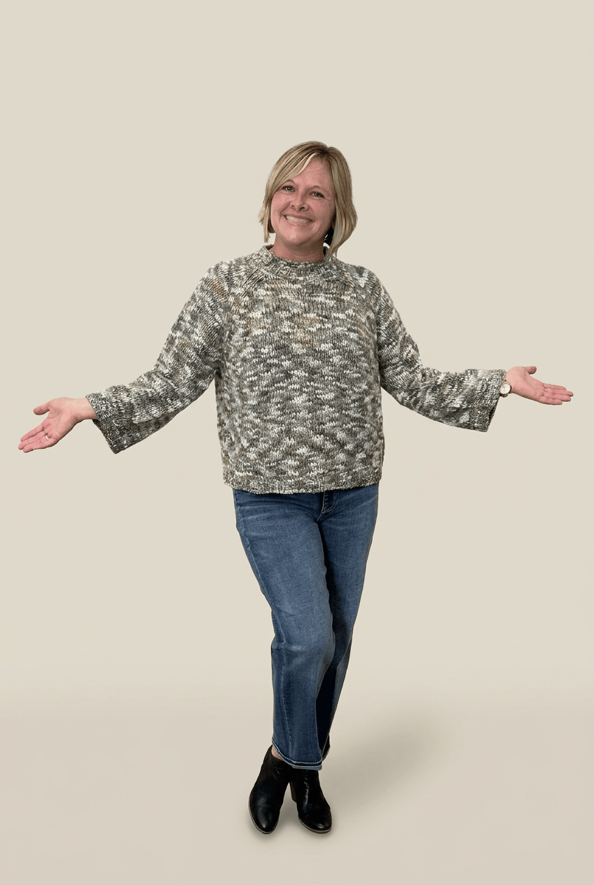 3/4 Sleeves Mock Neck Space Dyed Knit Sweater, Verveine