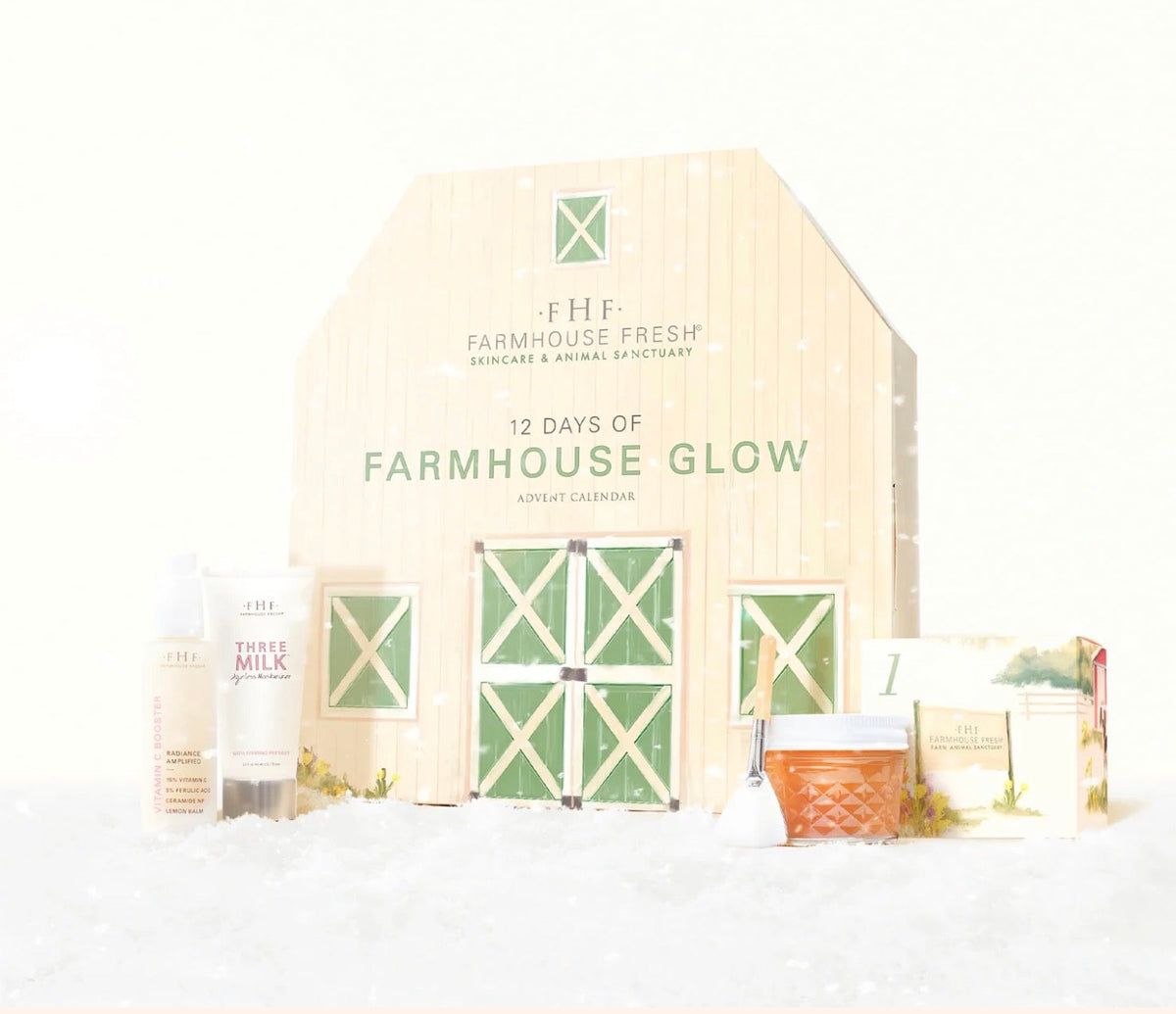FarmHouse Fresh 12 Days of Farmhouse Glow Advent Calendar barn-shaped box with skincare products