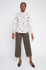 Woven Blouse, Creme Comb, Dog Print Modes Corwik Collections LLC