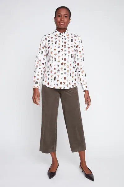 Woven Blouse, Creme Comb, Dog Print Modes Corwik Collections LLC