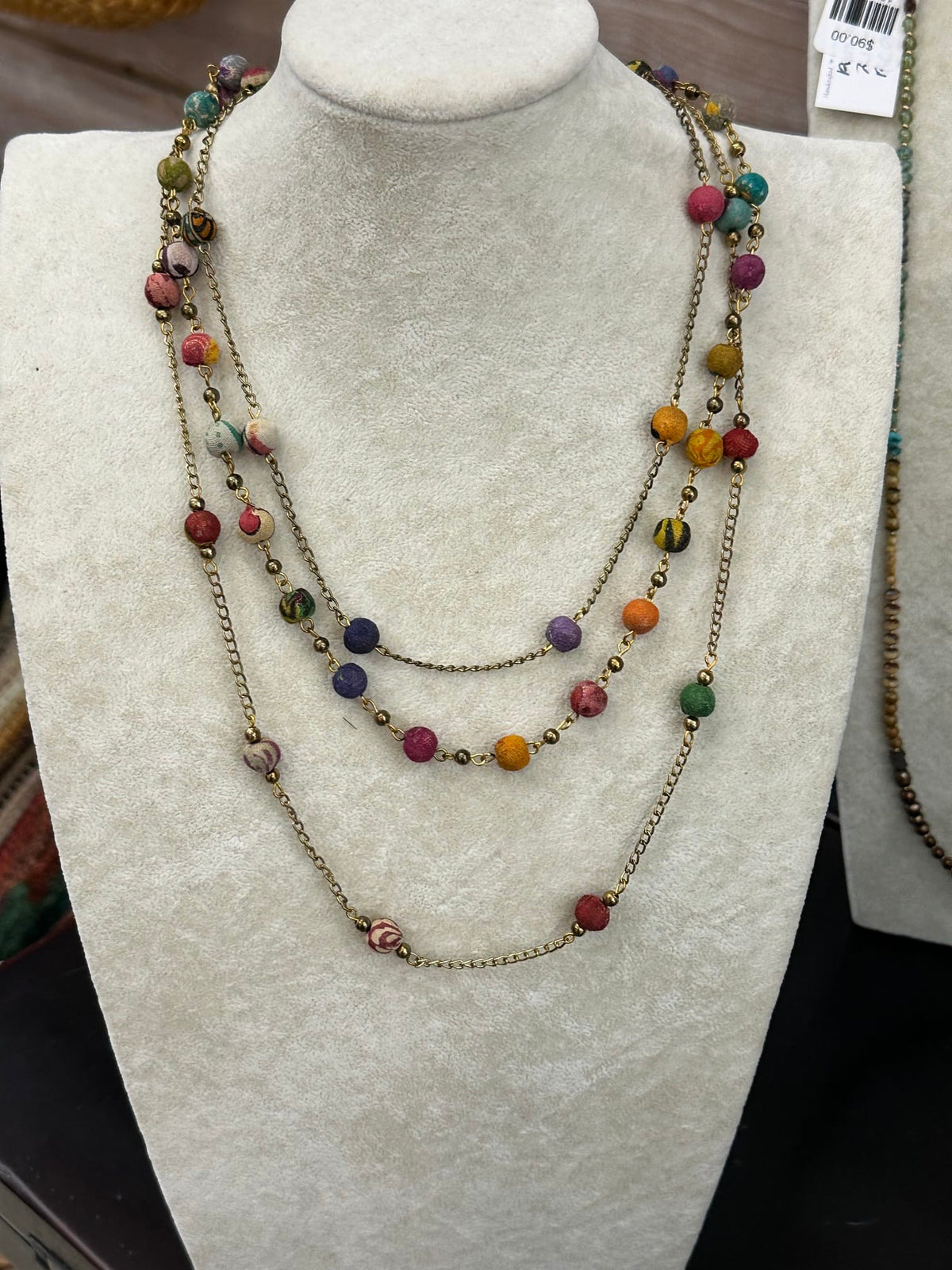 Aasha Multi-Layer Kantha Bead Necklace, 24", Gold Anju Jewelry Necklace
